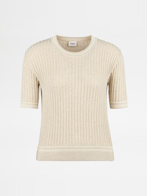 Tod's T-SHIRT IN COTTON KNIT - BEIGE