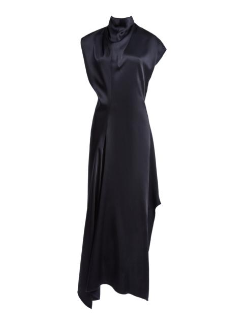 Victoria Beckham High Neck Draped Midi Dress navy