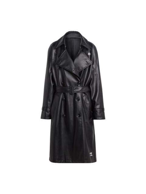 (WMNS) adidas Adicolor Trefoil Faux Leather Trench Coat 'Black' II6083