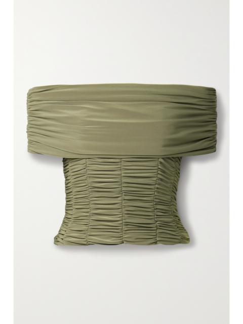 Tibi Convertible Off-the-shoulder Ruched Jersey Top