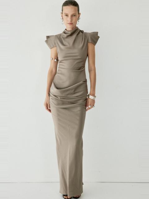 De La Vali COSIMA MAXI DRESS IN TRUFFLE BROWN SATIN