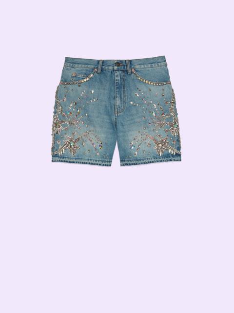 GUCCI Denim short with crystal trim