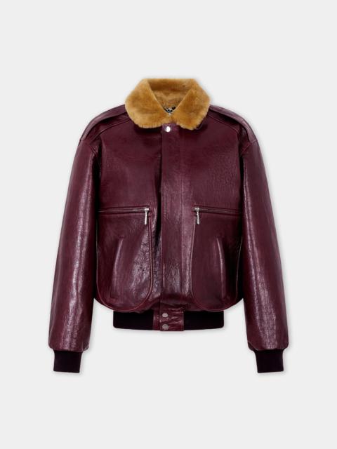 rabanne BOMBER JACKET IN BURGUNDY TEXTURED LEATHER