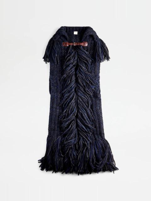 Tod's CAPE MOULINÉ WITH FRINGES - BLUE