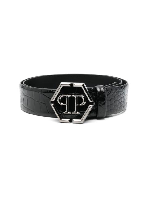 PHILIPP PLEIN hexagon logo-buckle leather belt