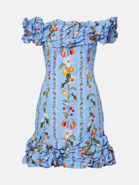 Agua by Agua Bendita Jardin printed off-shoulder cotton minidress