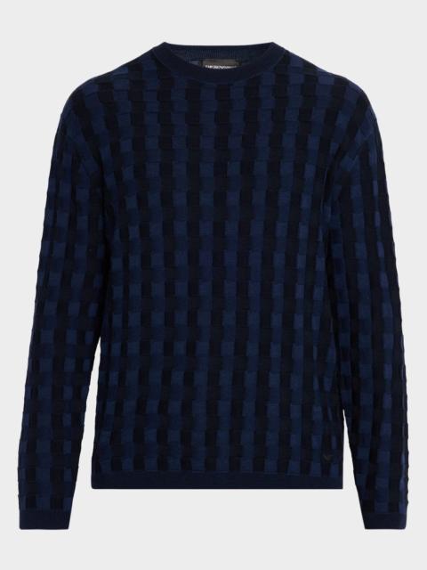 EMPORIO ARMANI Men's Embossed Jacquard Wool Crewneck Sweater