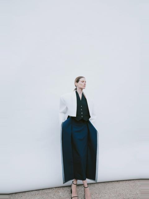 A.W.A.K.E. MODE MIDI HIGH WAISTED PANELLED SKIRT NAVY