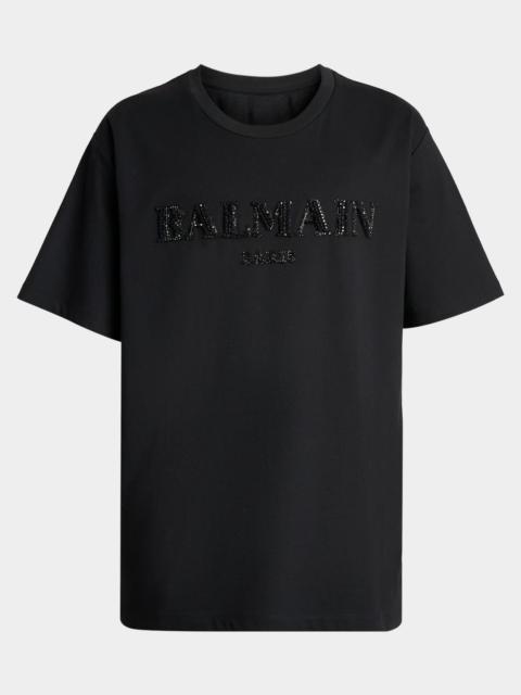 Balmain Men's Crystal Vintage Logo Crewneck T-Shirt