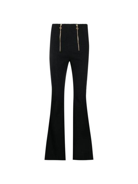 zip-detail tweed flared trousers