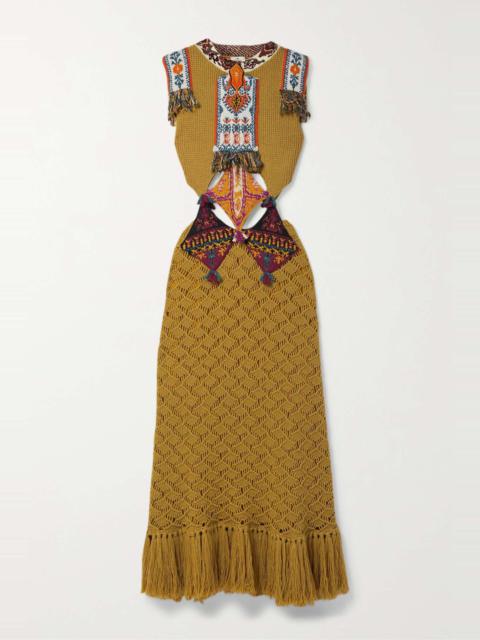 Camille cutout fringed intarsia wool maxi dress