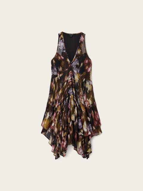 ALLSAINTS GRETEL ASYMMETRIC TIERED MIDI DRESS