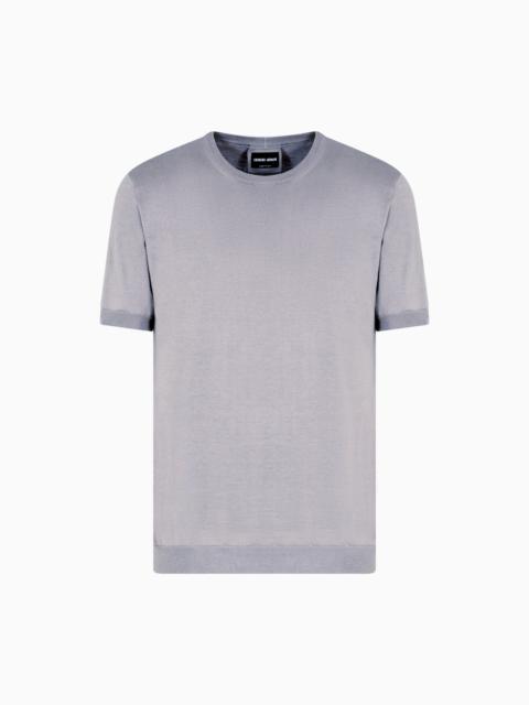 GIORGIO ARMANI SHORT-SLEEVED, CREW-NECK JUMPER IN SILK AND COTTON