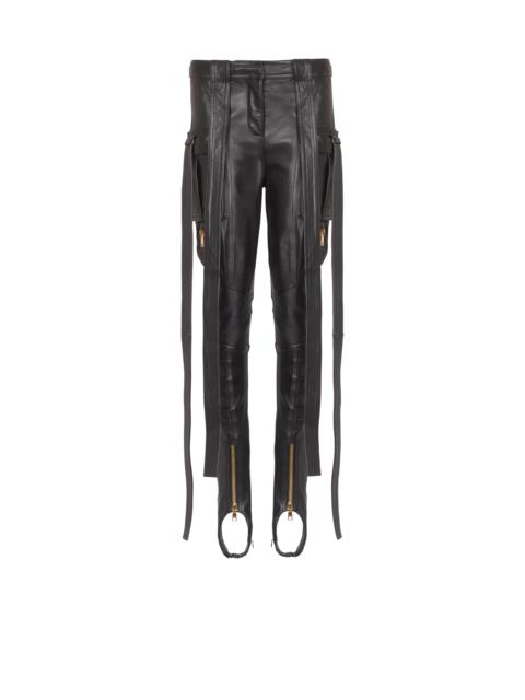 Balmain Leather cargo trousers with straps