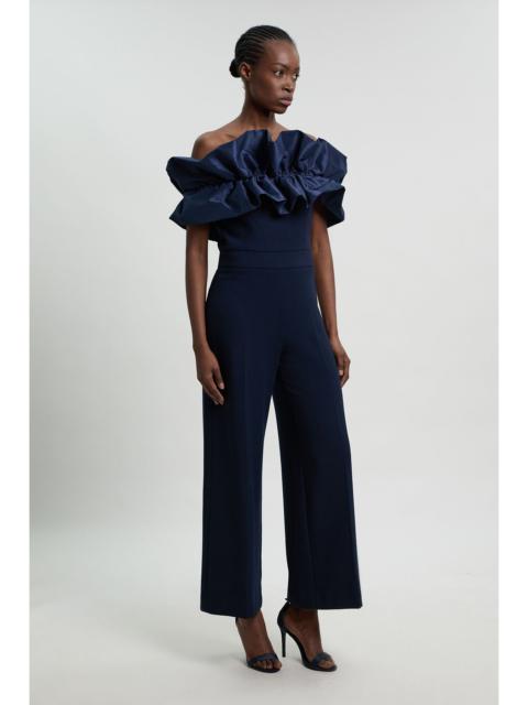 KAREN MILLEN Tafetta Ruffle Bardot Jumpsuit