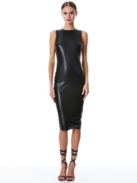 Alice + Olivia DELORA VEGAN LEATHER SLEEVELESS MIDI DRESS