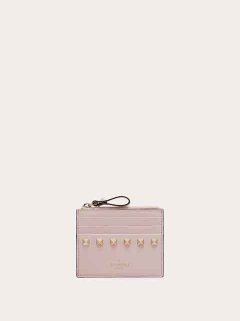 ROCKSTUD CALFSKIN CARDHOLDER WITH ZIPPER