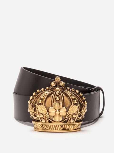Dolce & Gabbana Leather belt with crown buckle