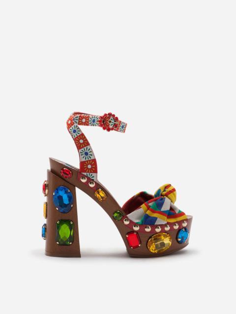 Dolce & Gabbana Carretto-print canvas clogs with bejeweled appliqués