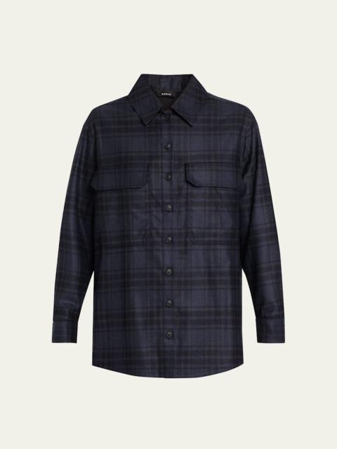 AKRIS Check Wool Flannel Oversized Shirt Jacket