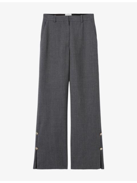 Claudie Pierlot Wide-Leg Button-Hem Wool Trousers