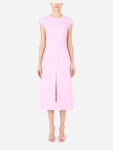 Crepe calf-length dress with slit