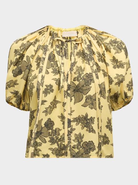 ULLA JOHNSON Marcelena Floral Puff-Sleeve Top