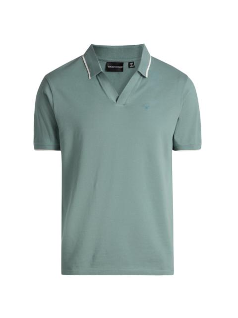 EMPORIO ARMANI Men's Tipped Cotton Johnny Collar Polo Shirt - Stormy Sea