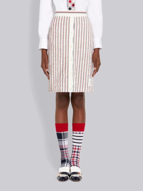 Thom Browne Multicolor Textured Stripe Cotton Tweed Button Placket Knee Length Skirt