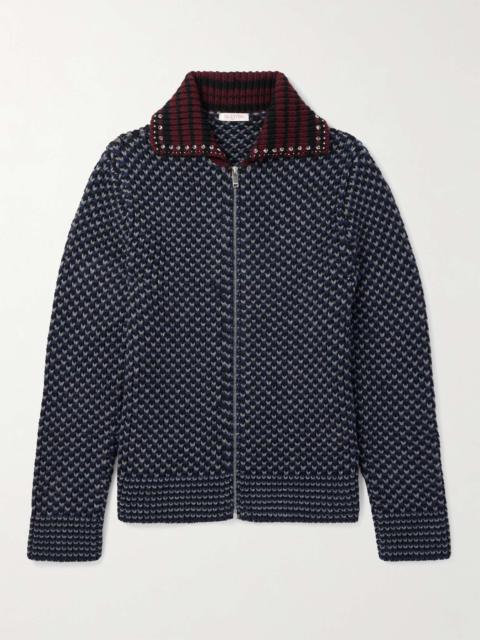 Valentino Studded Crystal-Embellished Striped Ribbed-Knit Wool Jacket