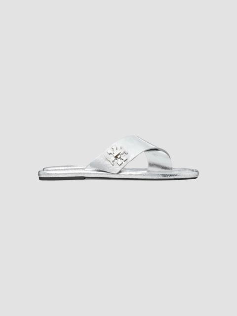 TORY BURCH Women's Crisscross Metallic Leather Flat Sandals - Silver