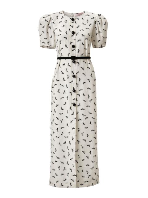 CAROLINA HERRERA Belted Good Girl Shoe Print Ankle-Length Dress black/white