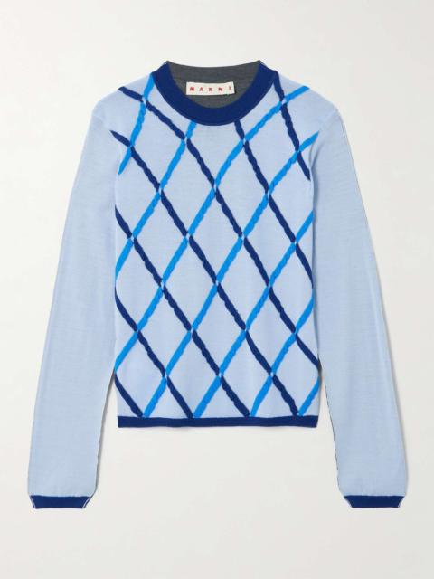 Argyle knitted wool and silk-blend sweater