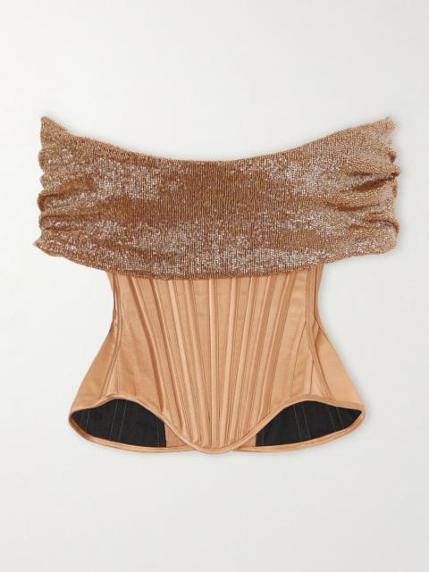 Wiederhoeft Wasp Corset paneled bead-embellished silk top Brown