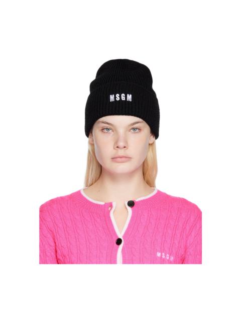 MSGM Black Embroidered Beanie