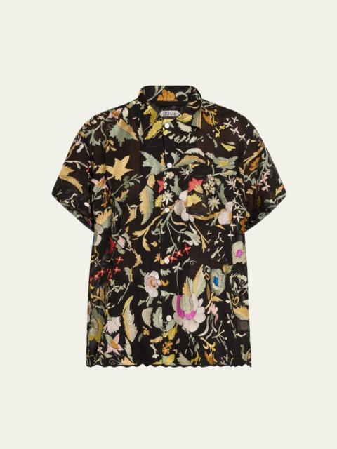 BODE Heirloom Floral Button Down Silk Shirt