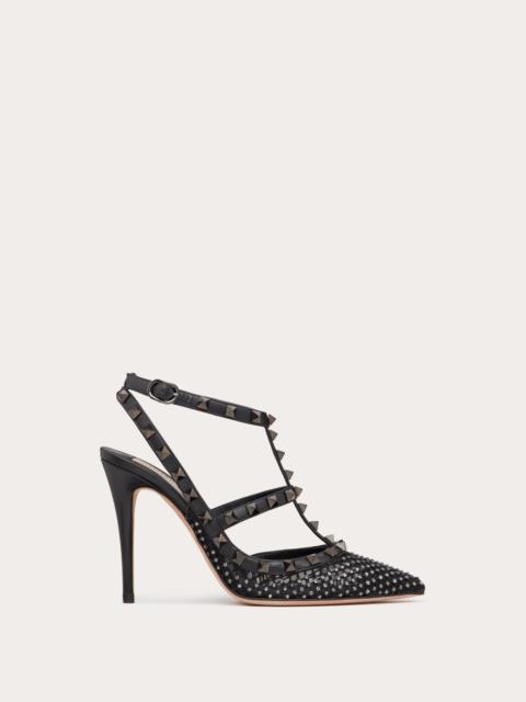 Valentino ROCKSTUD MESH PUMP WITH CRYSTALS AND STRAPS 100MM