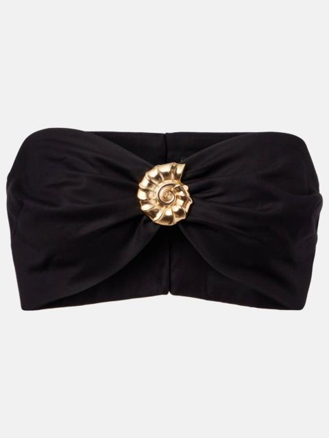 ADRIANA DEGREAS Embellished cotton-blend bandeau top