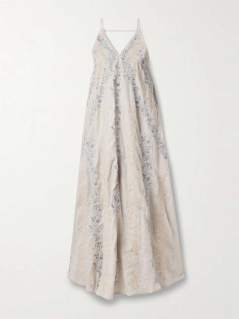 Agua by Agua Bendita Soledad Bougainvillea embroidered linen maxi dress Ivory