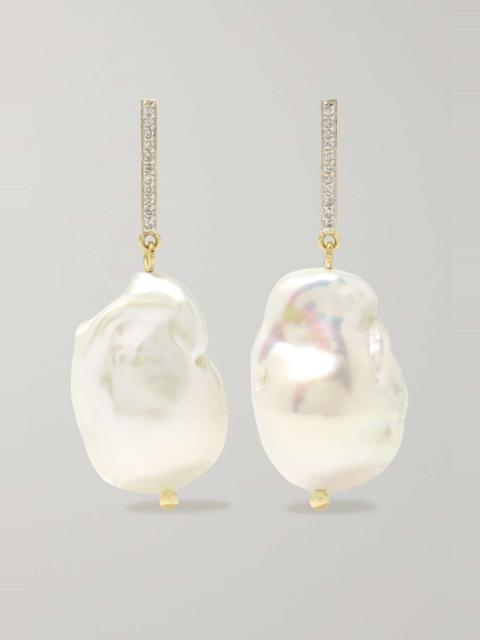 14-karat gold, pearl and diamond earrings