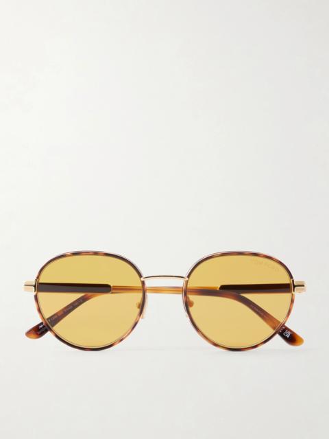 TOM FORD Jet-02 Round-frame Gold-tone And Tortoiseshell Acetate Sunglasses