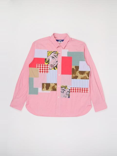 Junya Watanabe MAN RAY LICHTENSTEIN COTTON PATCHWORK SHIRT - PINK/WHITE