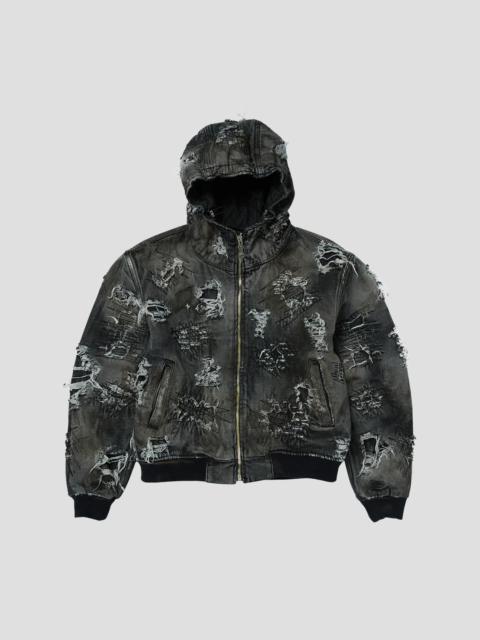 Thug Club HARD-WASHED DAMAGED DENIM HOODED ZIP-UP