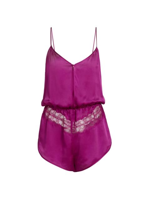 KIKI DE MONTPARNASSE Women's Silk Lace-Paneled Teddy - Framboise