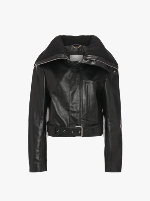 Victoria Beckham Cropped Belted Leather Biker Jacket In Black