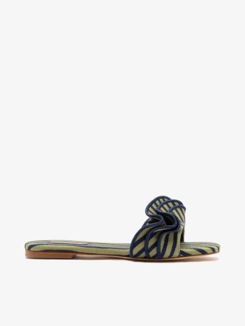 Larroudé Ivy Ruffle Flat Navy Striped Canvas