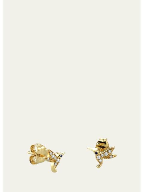 SYDNEY EVAN 14K Yellow Gold Tiny Hummingbird Diamond Stud Earrings