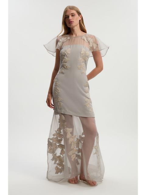 KAREN MILLEN Tall Quilted Applique Organdie Angel Sleeve Woven Maxi Dress
