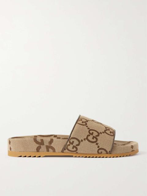 GUCCI Leather-Trimmed Monogrammed Canvas Slides