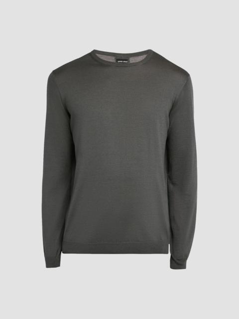 GIORGIO ARMANI Men's Silk-Cotton Crewneck Sweater - Black Beauty